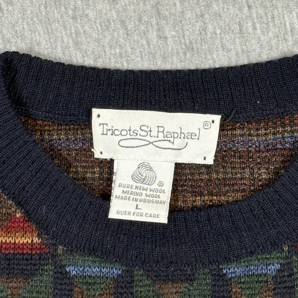 VTG Tricots St Raphael Sweater Mens Large Wool Abstract Geometric Knit Uruguay - Picture 4 of 10